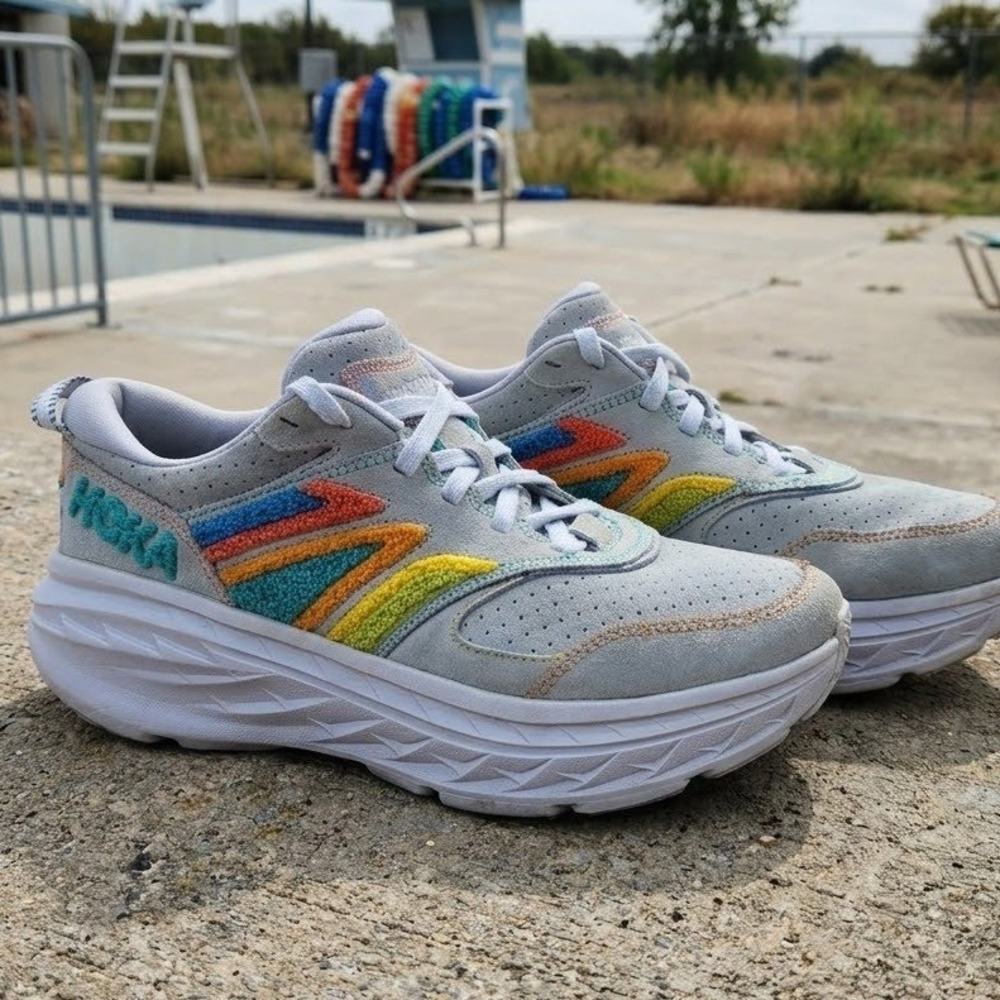 Hoka One One Bondi L Embroidery Goblin Blue Suede Sneakers Mens 9 Women 10